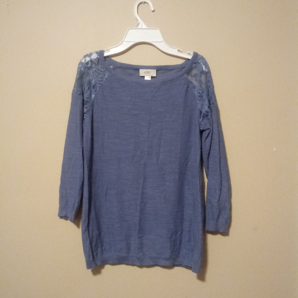 Loft 3/4 sleeve sweater with lace shoulder detail
